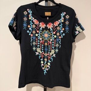 Sundance Driftwood Classic Tee Short Sleeve Embroidered Black T Shirt Size L